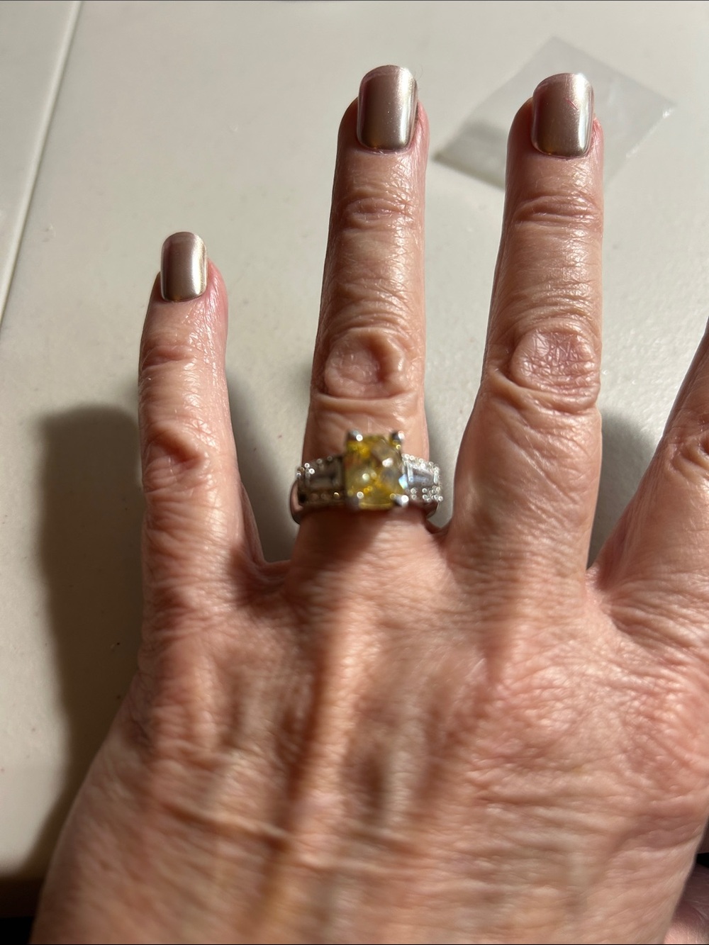 Yellow Gemstone Cocktail Ring with Silver Band